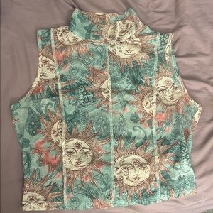 Sun and Moon Patterned Sleeveless Top